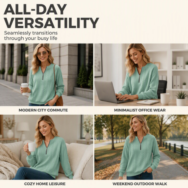 ⏳ Limited Time 50% Off! 🎉Women’s Half-Zip Cable Knit Sweatshirt