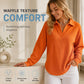 ✨ Textured Comfort | Women's Waffle-Knit V-Neck Relaxed-Fit Top