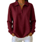 ✨ Textured Comfort | Women's Waffle-Knit V-Neck Relaxed-Fit Top