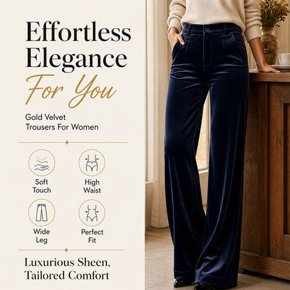 💎 Elevated Texture | Women's Velvet High-Waist Wide-Leg Trousers