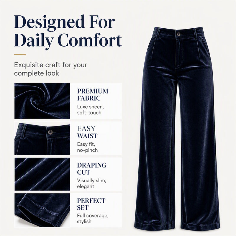 💎 Elevated Texture | Women's Velvet High-Waist Wide-Leg Trousers