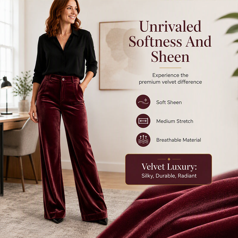 💎 Elevated Texture | Women's Velvet High-Waist Wide-Leg Trousers