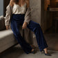 💎 Elevated Texture | Women's Velvet High-Waist Wide-Leg Trousers