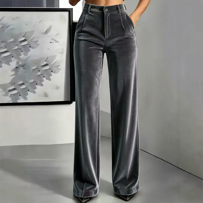 💎 Elevated Texture | Women's Velvet High-Waist Wide-Leg Trousers