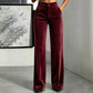 💎 Elevated Texture | Women's Velvet High-Waist Wide-Leg Trousers