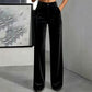 💎 Elevated Texture | Women's Velvet High-Waist Wide-Leg Trousers