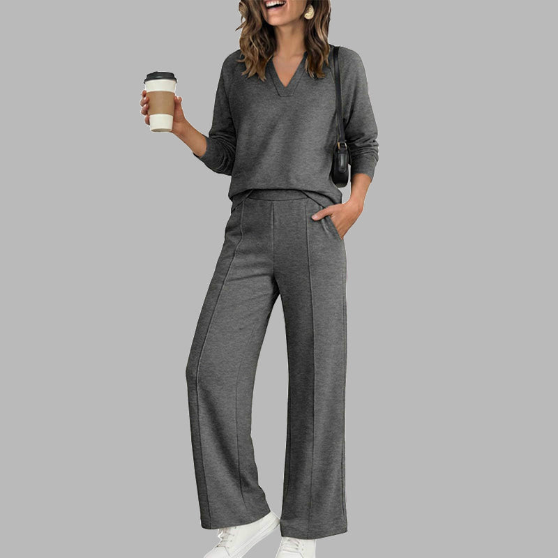 👚🌸 Bestseller – Women's Casual V-Neck Top & Wide-Leg Pants