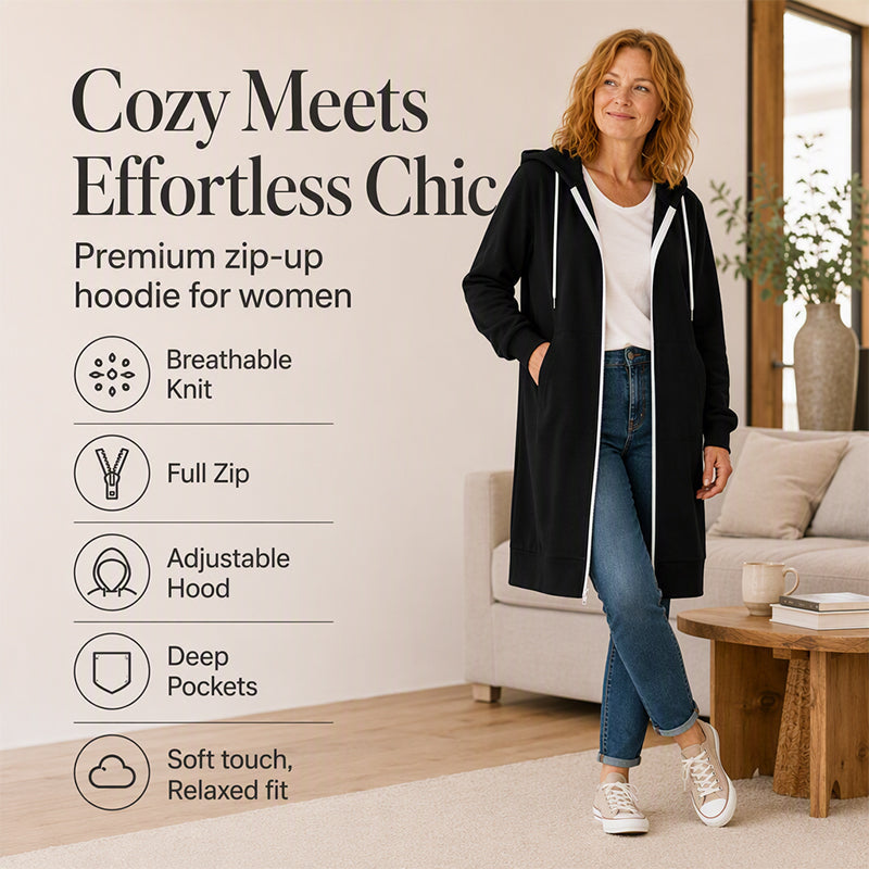 ⏰Last Day Sale 50% Off ✨ Women's Longline Zip Up Hooded Jacket