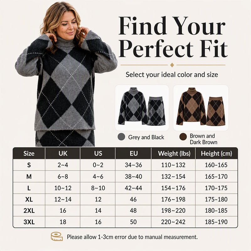 ⏳LAST DAY SALE ONLY ￡25.99!!🍂✨ Women's Argyle Knit Sweater & Skirt Set – Elegant, Cosy & Effortlessly Chic