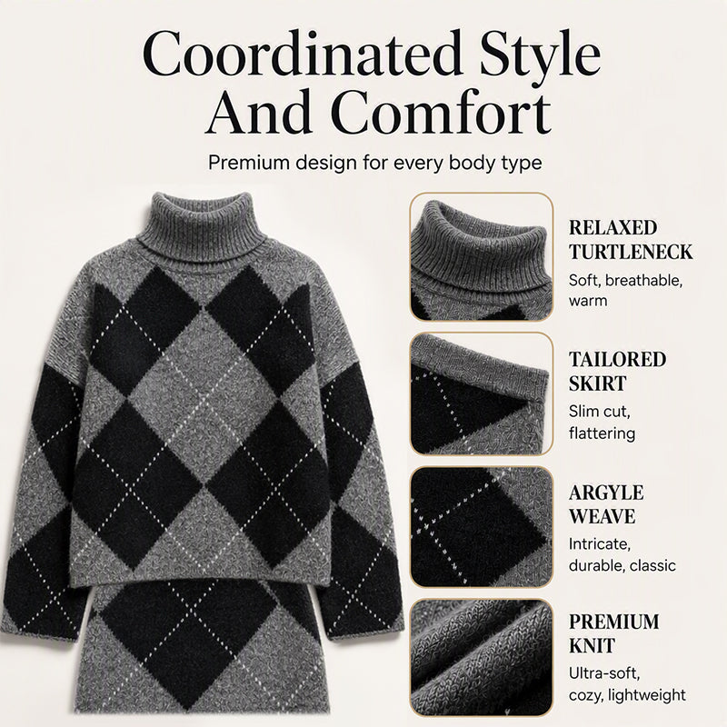 ⏳LAST DAY SALE ONLY ￡25.99!!🍂✨ Women's Argyle Knit Sweater & Skirt Set – Elegant, Cosy & Effortlessly Chic