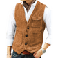 🎩 Classic Texture, Polished Look | Men's Herringbone Tweed Multi-Pocket Vest