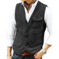 🎩 Classic Texture, Polished Look | Men's Herringbone Tweed Multi-Pocket Vest