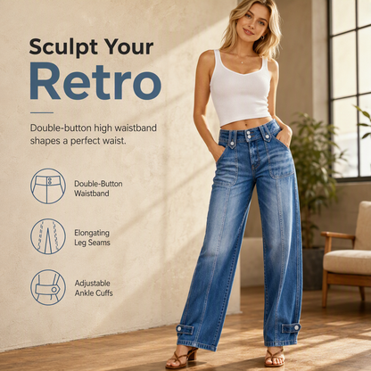 👖 Retro Denim Style | Women's High-Waisted Double-Button Wide-Leg Jeans