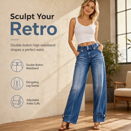 👖 Retro Denim Style | Women's High-Waisted Double-Button Wide-Leg Jeans