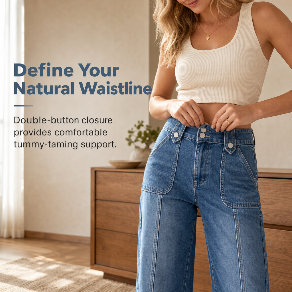 👖 Retro Denim Style | Women's High-Waisted Double-Button Wide-Leg Jeans
