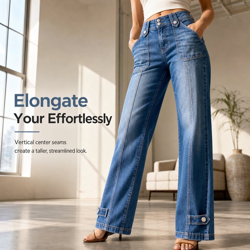👖 Retro Denim Style | Women's High-Waisted Double-Button Wide-Leg Jeans