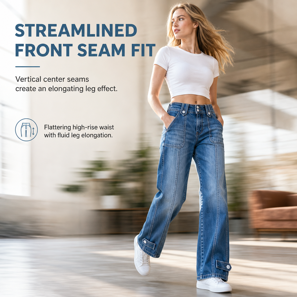 👖 Retro Denim Style | Women's High-Waisted Double-Button Wide-Leg Jeans