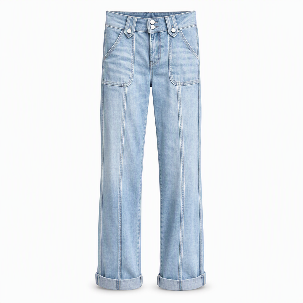 👖 Retro Denim Style | Women's High-Waisted Double-Button Wide-Leg Jeans