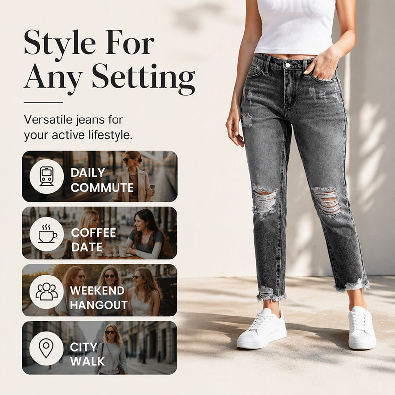 👖 Vintage Edge, Effortless Style | Women's Distressed Ripped Jeans