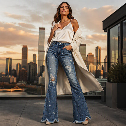 👖 💎 Women’s High-Waisted Distressed Flare Jeans✨