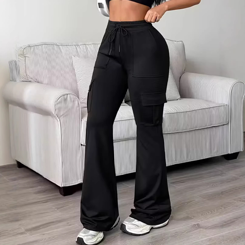 👖 ✨ Women's High-Waisted Drawstring Cargo Flare Pants