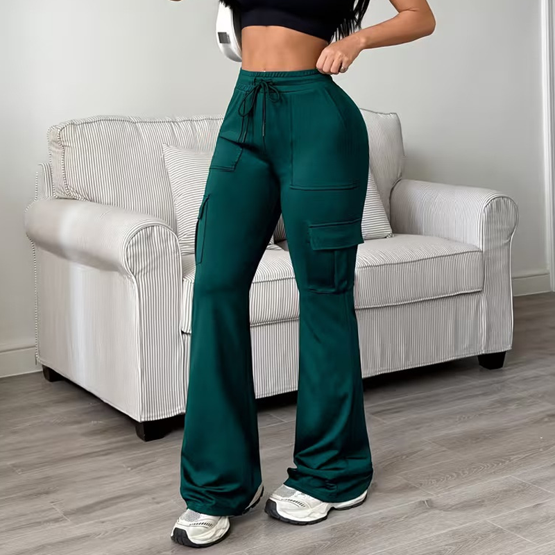👖 ✨ Women's High-Waisted Drawstring Cargo Flare Pants