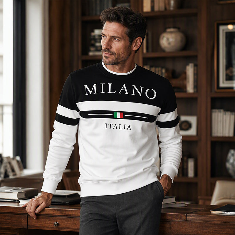 Milano Italia Style, Bold Contrast | Men's Striped Graphic Sweatshirt