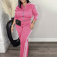 🎽 One Set, Instant Sporty Style | Women's Stripe Zip-Up Jacket & Pants Tracksuit