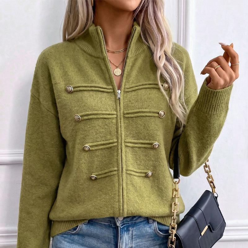 Women's Casual Double Zipper Sweater Jacket