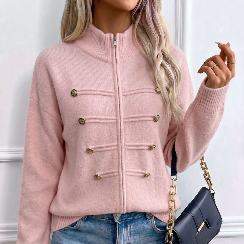 Women's Casual Double Zipper Sweater Jacket