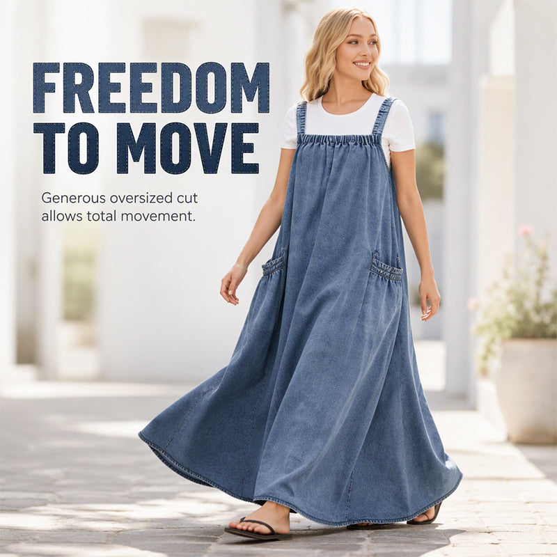 👗✨Women's Oversized Casual Denim Suspender Maxi Dress