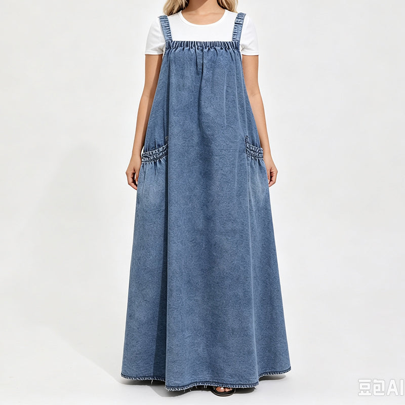 👗✨Women's Oversized Casual Denim Suspender Maxi Dress