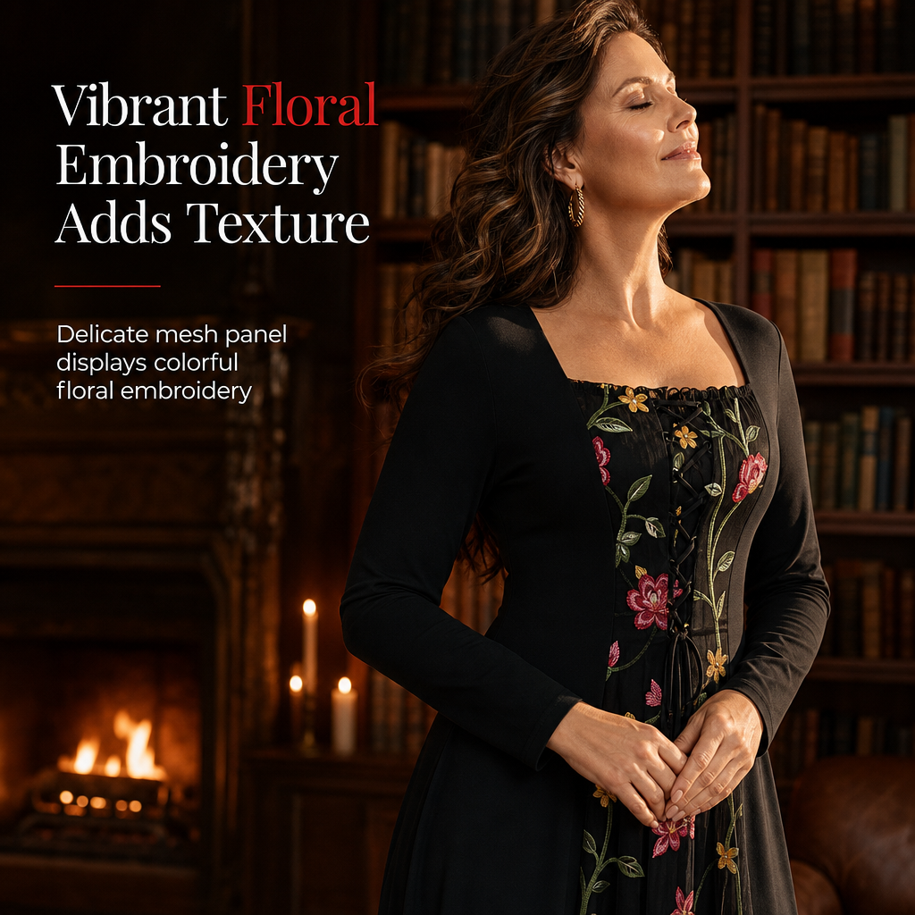 🌹 Corset Detail, Romantic Elegance | Women's Floral Embroidered Maxi Dress