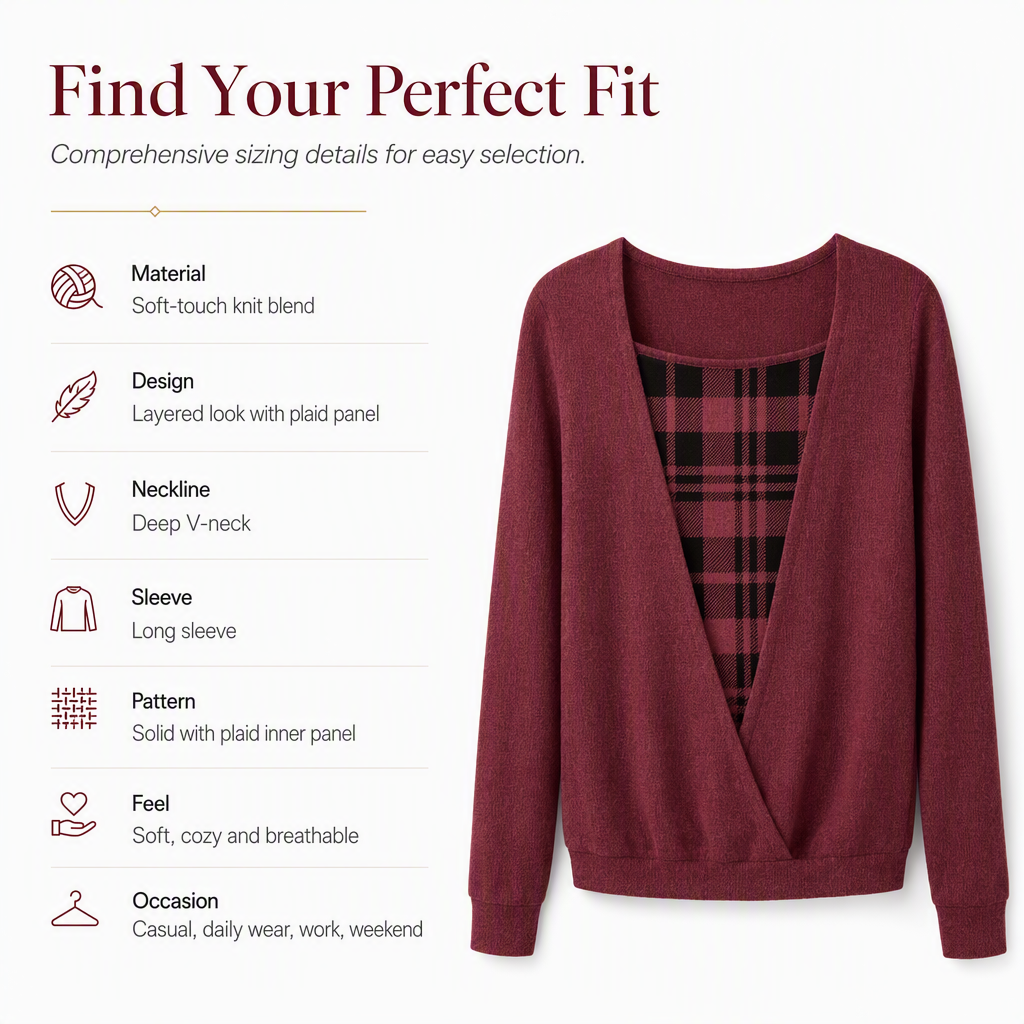 Women's Layered Look Plaid Knit Top