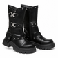 Women's Platform Mid Block Heel Ankle Boots with Round Toe Stitching Fold-Over Cuff and Buckle Strap