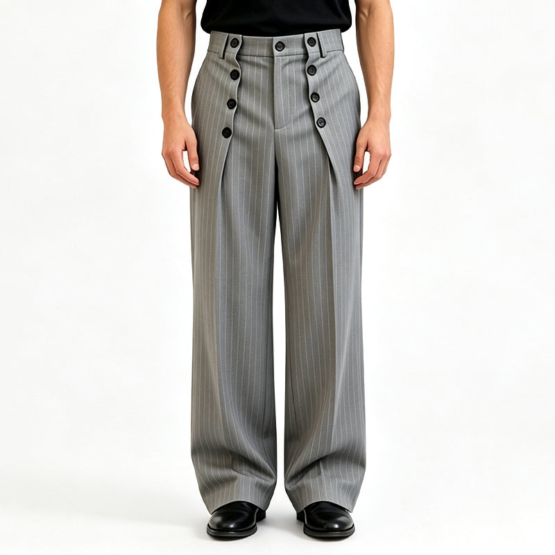 👖 ✨ Men's Chic High-Waisted Double-Breasted Drape Pants