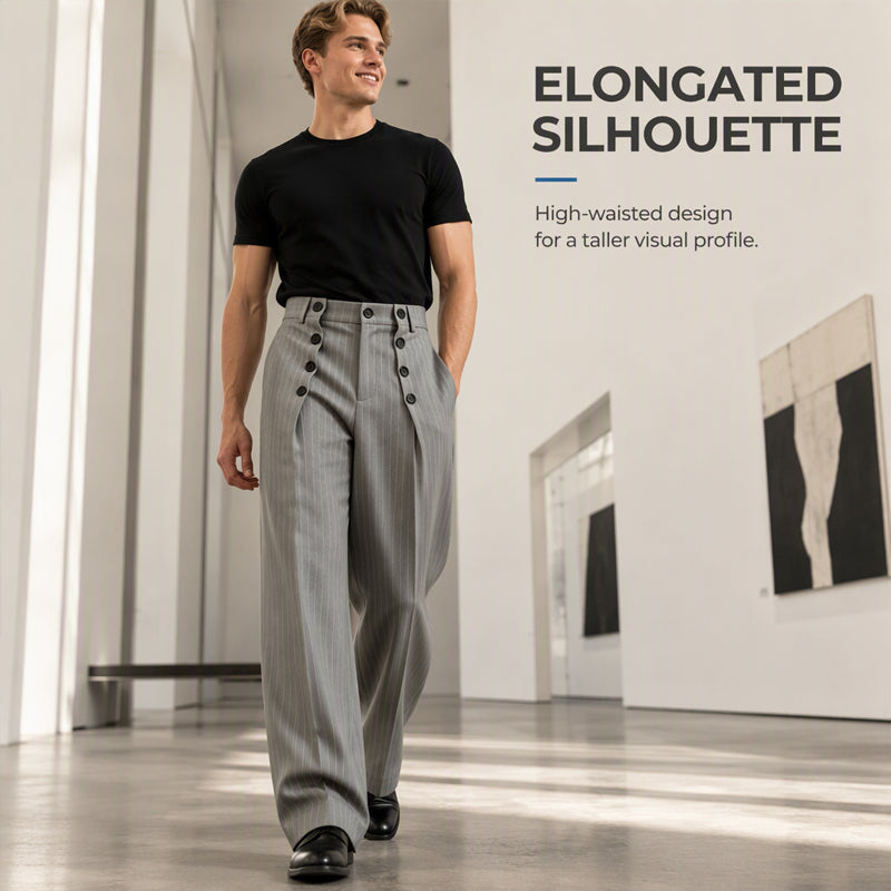 👖 ✨ Men's Chic High-Waisted Double-Breasted Drape Pants