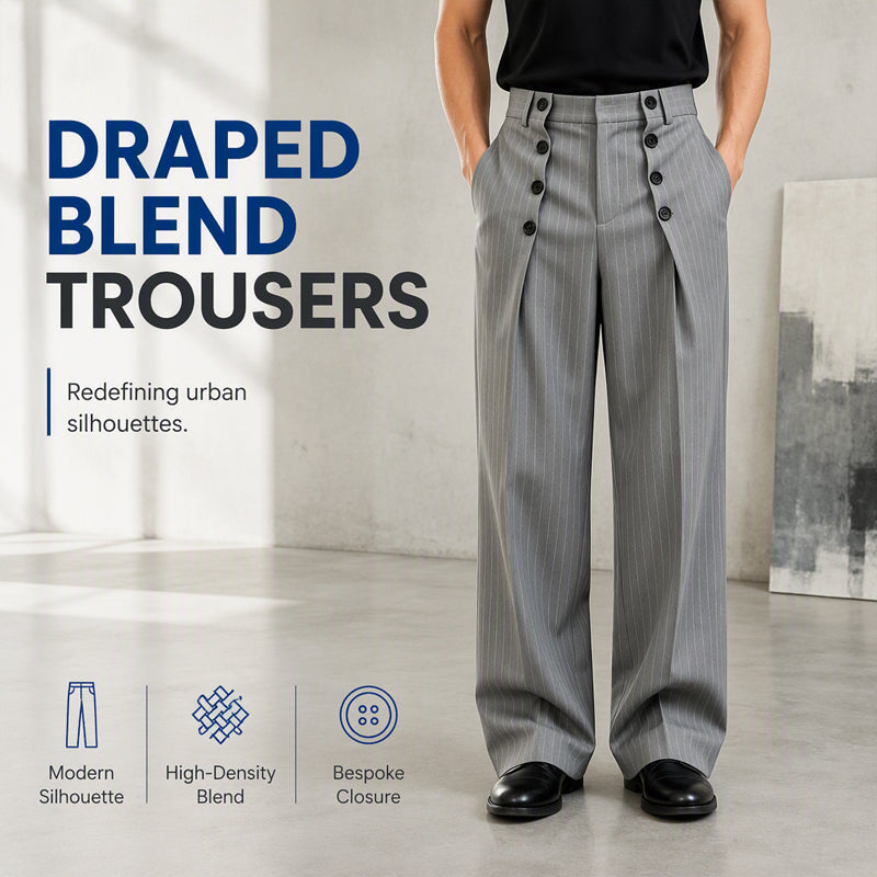 👖 ✨ Men's Chic High-Waisted Double-Breasted Drape Pants