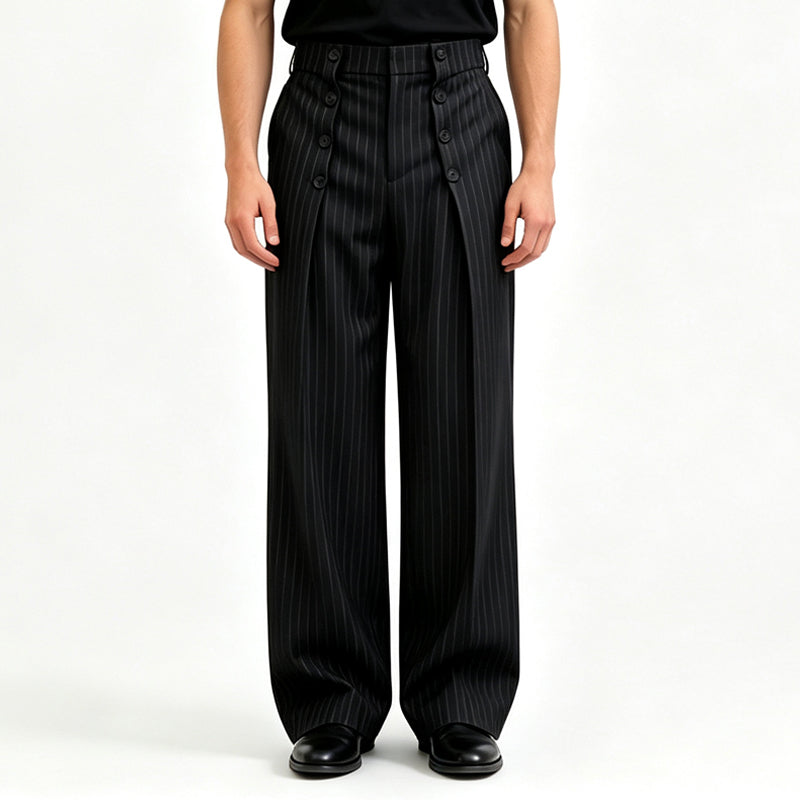 👖 ✨ Men's Chic High-Waisted Double-Breasted Drape Pants