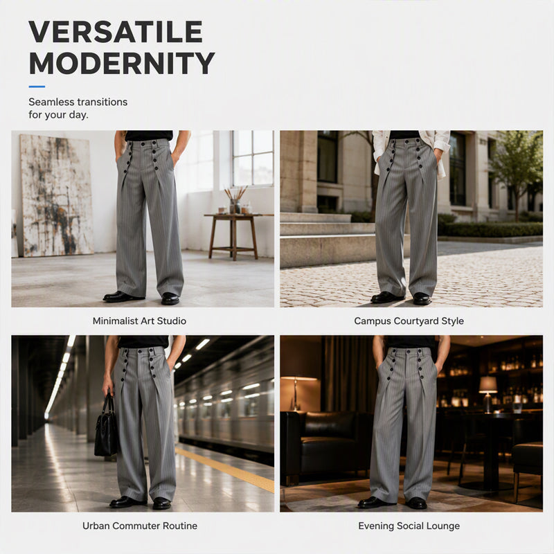 👖 ✨ Men's Chic High-Waisted Double-Breasted Drape Pants