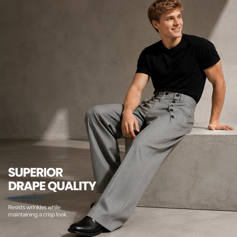 👖 ✨ Men's Chic High-Waisted Double-Breasted Drape Pants