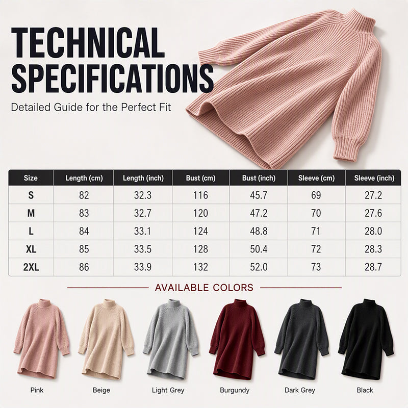 🧶 Cozy High Neck, Flattering Relaxed Drape | Women's Knit Sweater Dress