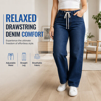 👖 Adjustable Waist, Flattering Wide-Leg Drape | Women's Drawstring Jeans