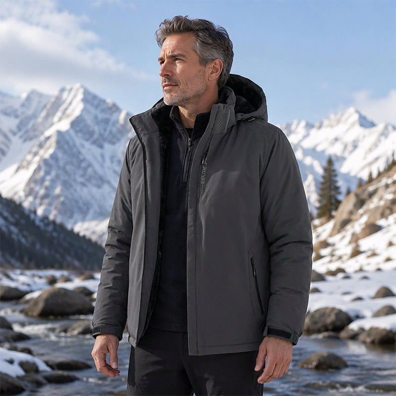 Men's Plush-Lined Waterproof Hooded Jacket