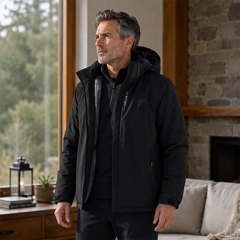 Men's Plush-Lined Waterproof Hooded Jacket