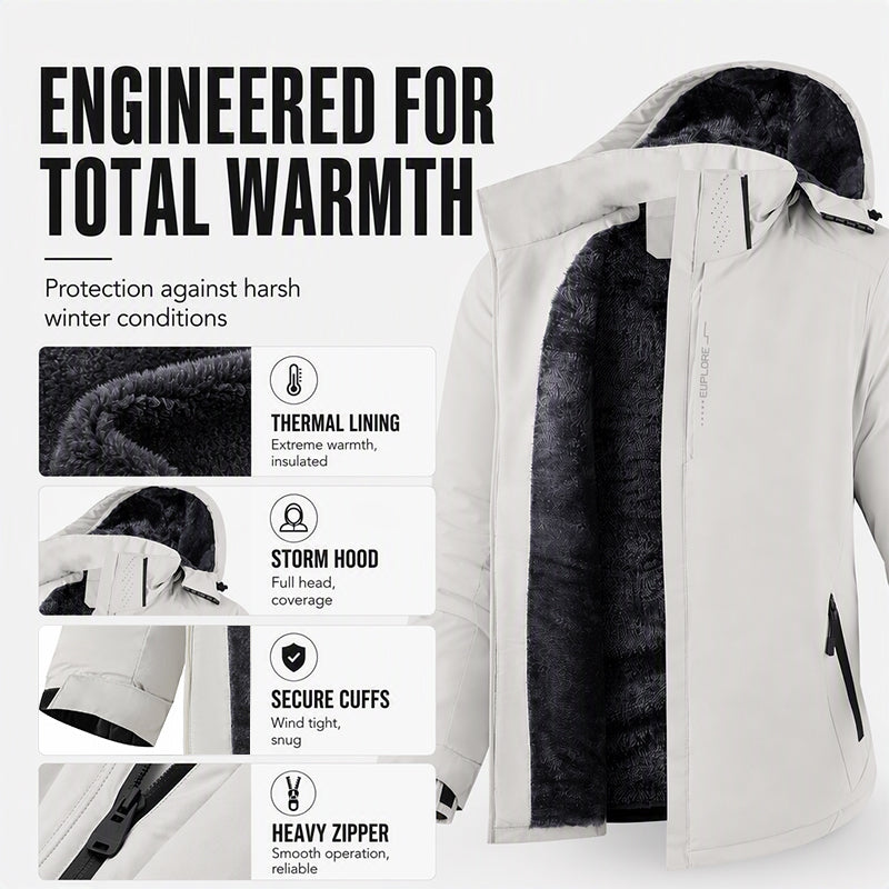 Men's Plush-Lined Waterproof Hooded Jacket