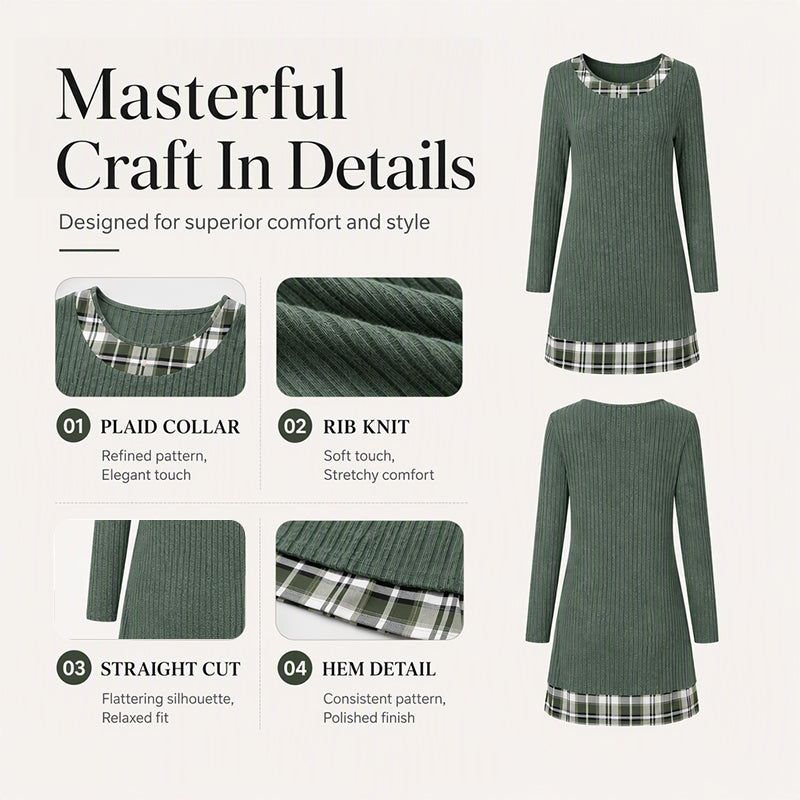 Hot Sale 50% OFF💖Women's Casual Plaid Patchwork Knit Dress