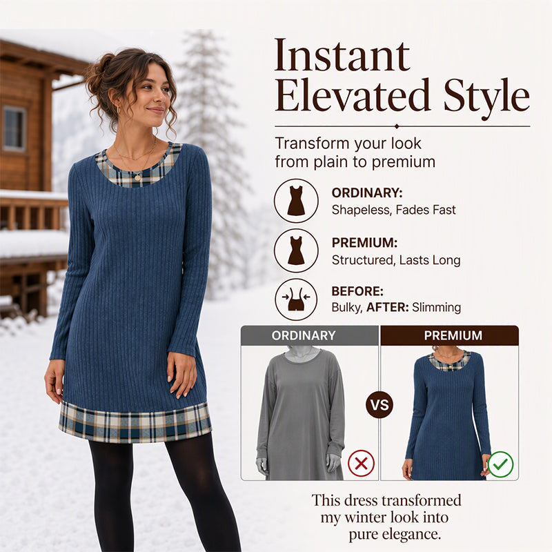 Hot Sale 50% OFF💖Women's Casual Plaid Patchwork Knit Dress