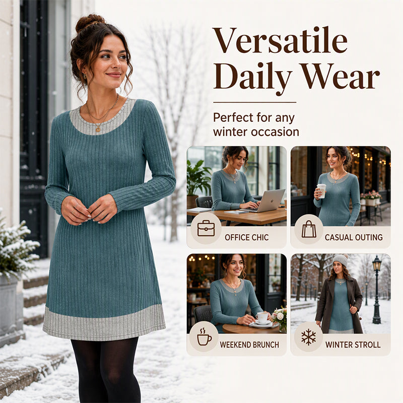 Hot Sale 50% OFF💖Women's Casual Plaid Patchwork Knit Dress