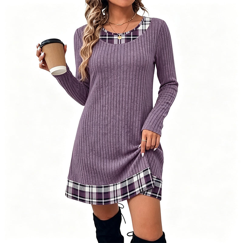 Hot Sale 50% OFF💖Women's Casual Plaid Patchwork Knit Dress